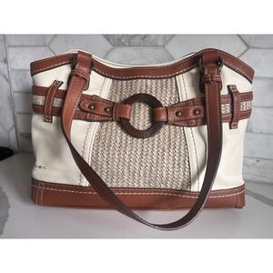 Cream and Brown Woven Panel Satchel
